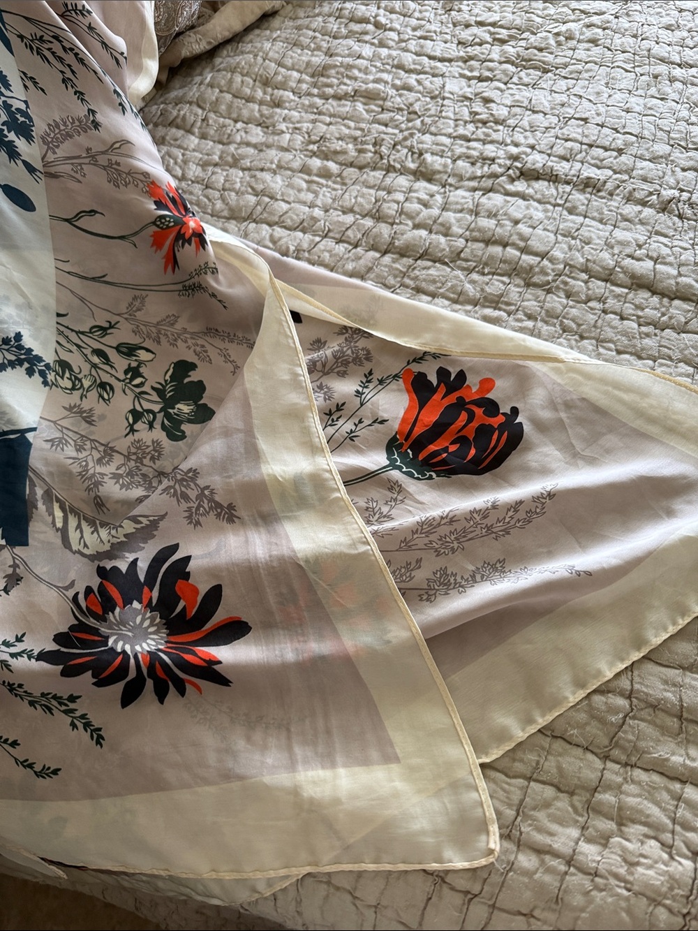 Sheer Kimono Cover-Up in Cream, Navy & Orange exquisite washable lightweight - Picture 11 of 17
